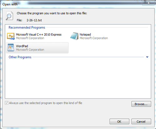 Windows 7 Choose Default Program